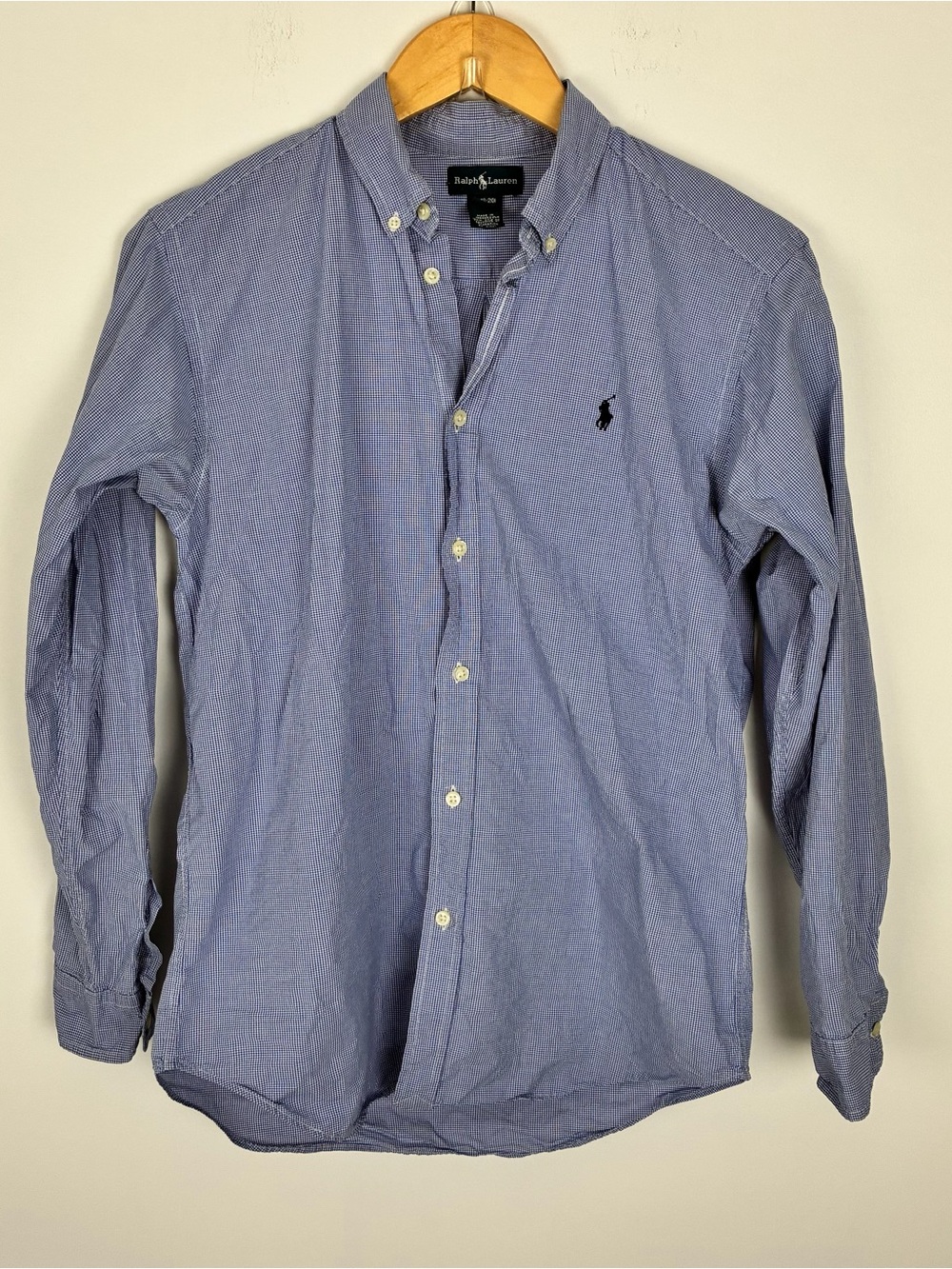 Ralph Lauren Men’s Blue Micro Check Collared Button-Down Shirt Work Business XL
